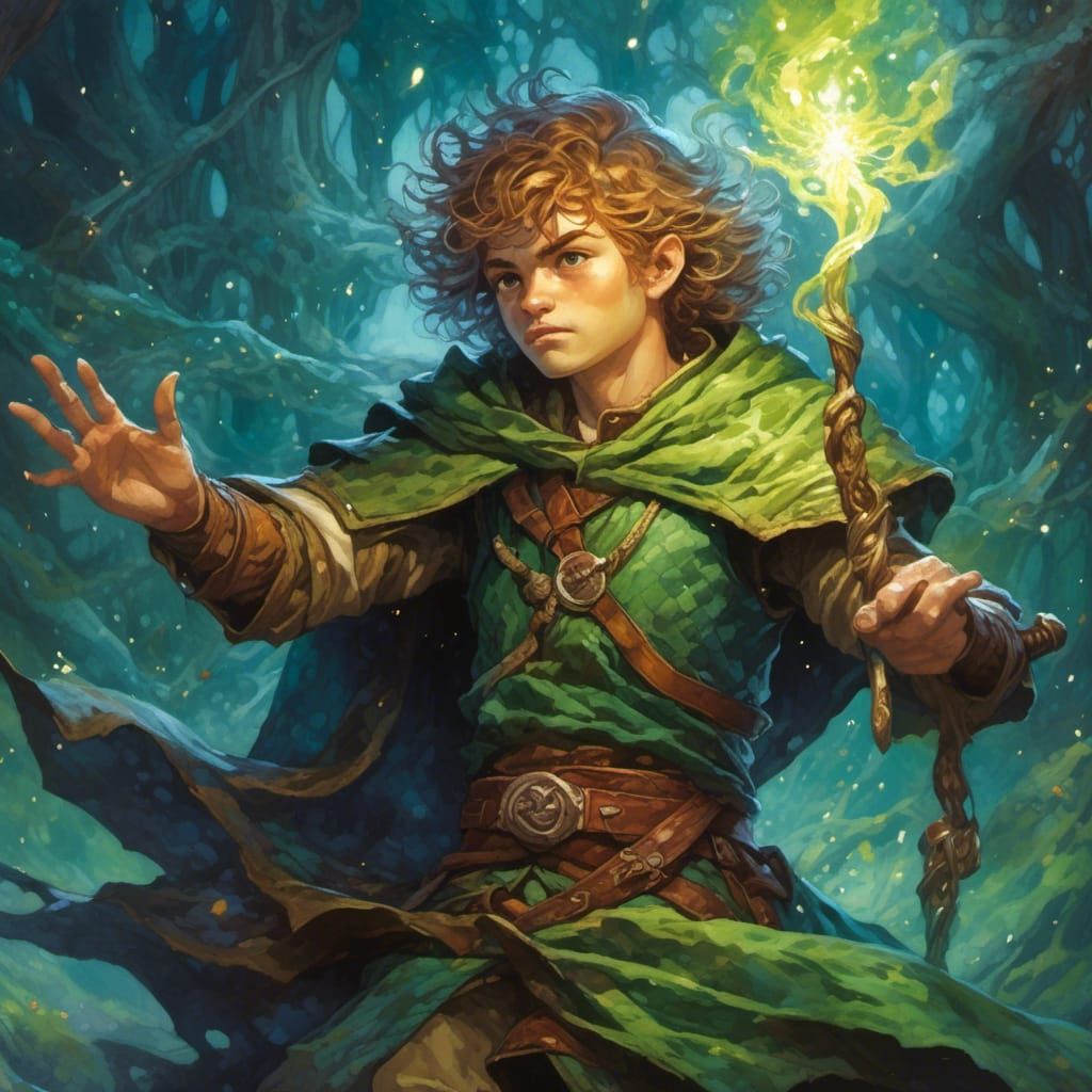 Halfling Druid Heals Ranger: Anime Fantasy Illustration