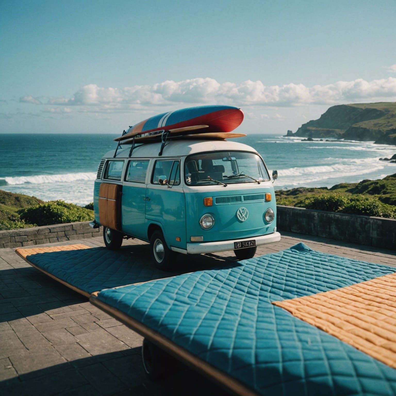 Vintage Van Surf Scene: Cinematic Film Still