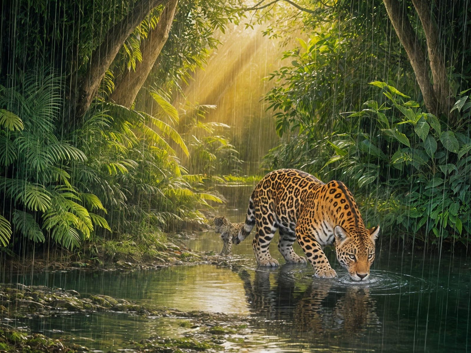 Majestic Jaguar in Lush Jungle River