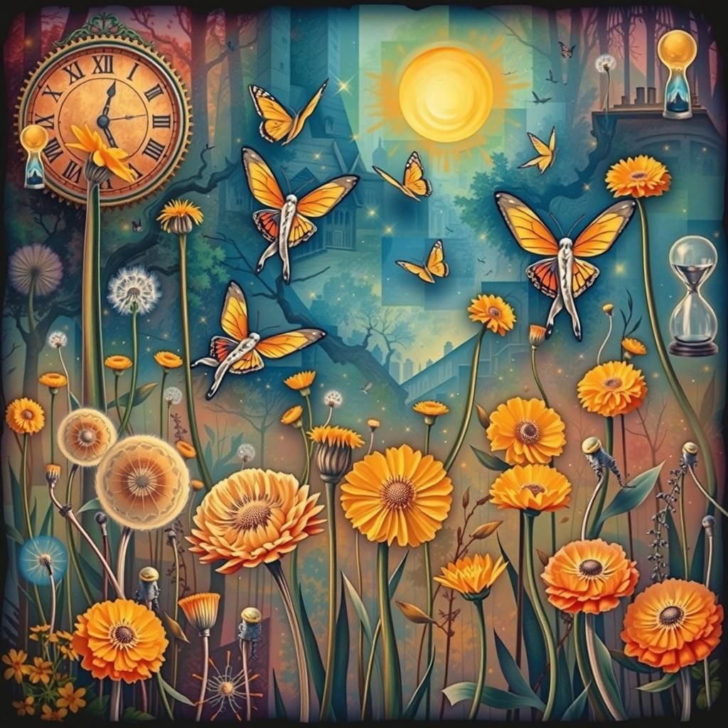 Surreal Autumn Landscape with Clocks and Angel of Mercy in M...