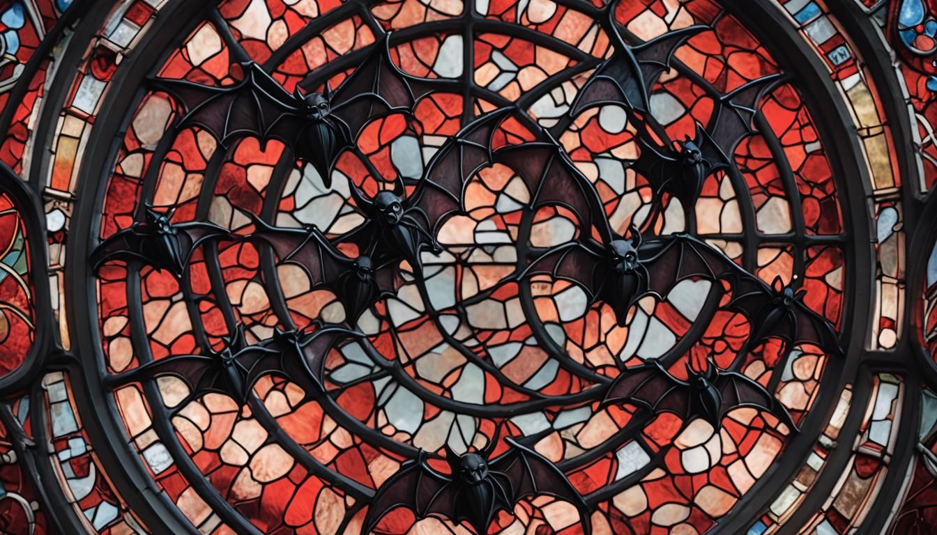 Gothic Vampire Bats in Stained Glass Window
