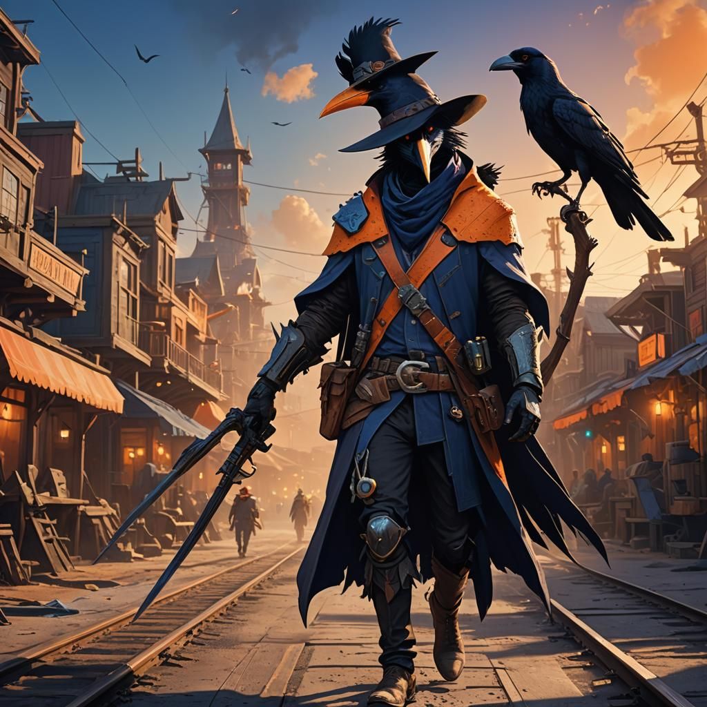 Kenku Cowboy Outlaw in Futuristic Western Town
