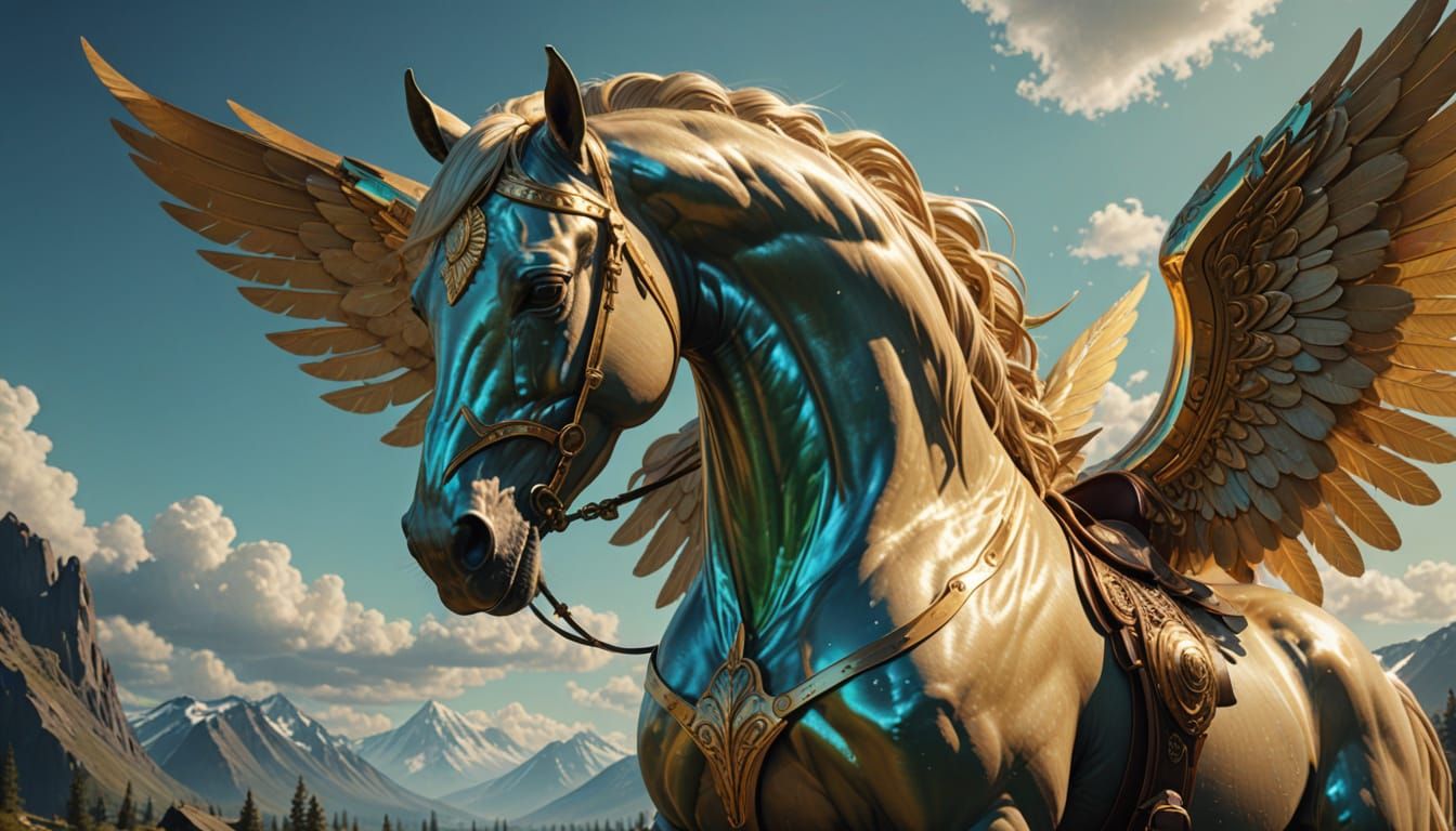 Glowing Winged Akhal Teke Horse in Ethereal Lighting