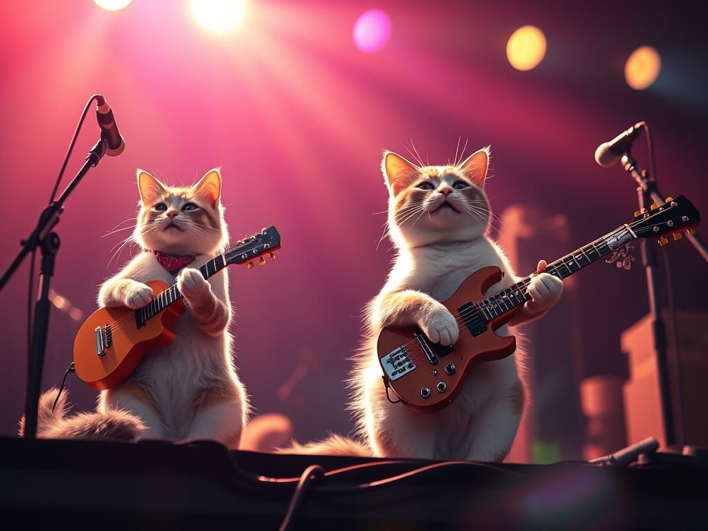 Cats' Surreal Summer Concert as Digital Art