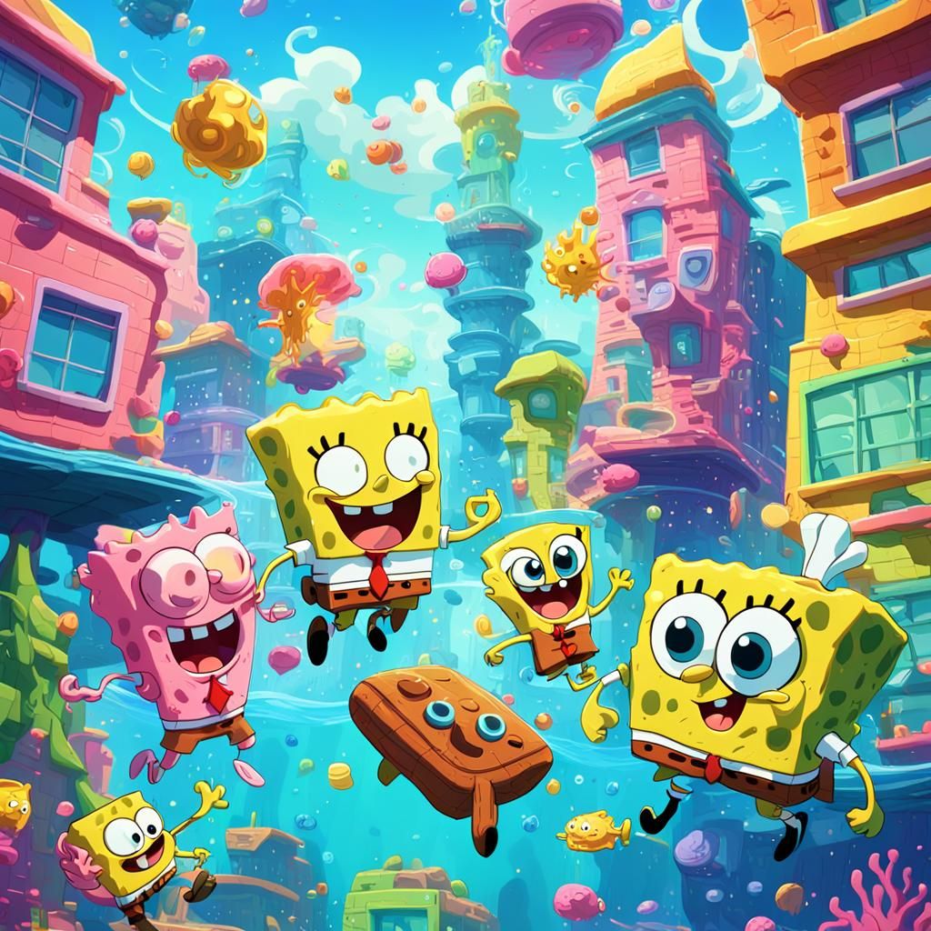 Happy Tree Friends and SpongeBob in Cartoon Style