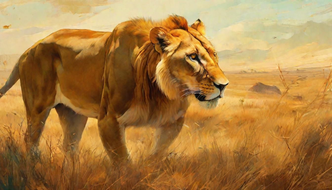 Lioness Hunting Gazelle: Hyperrealistic Polychromatic Art