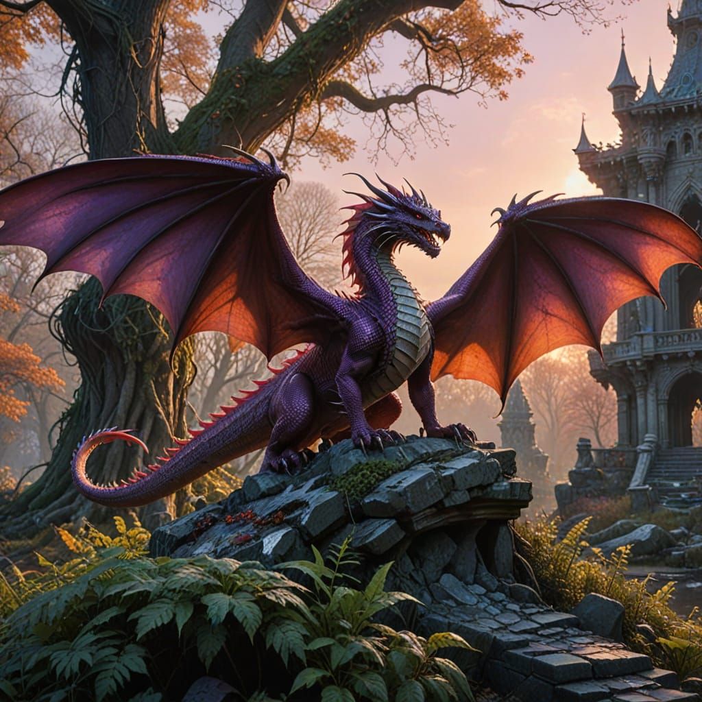 Fiery Red Dragon and Ice Princess in Dusk Glade