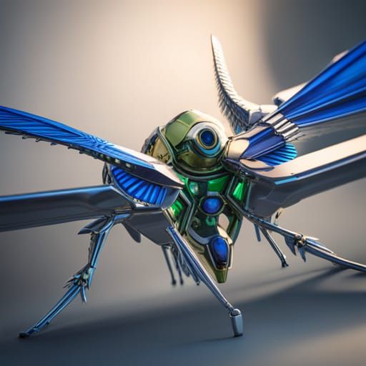 Mechanical Dragonfly with Glowing Lines in Steampunk Style
