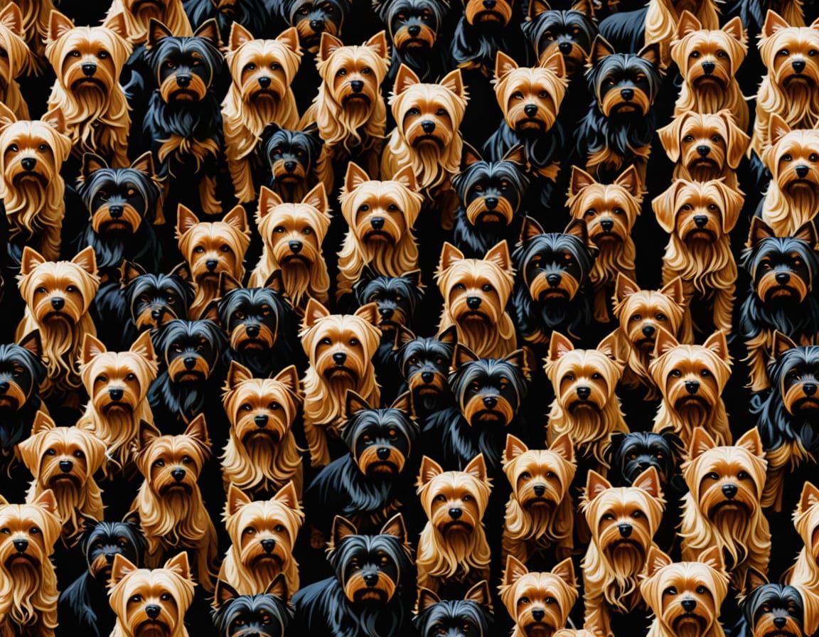 Playful Yorkshire Terriers Gathering