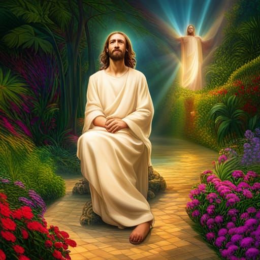Radiant Jesus Christ in Heavenly Garden