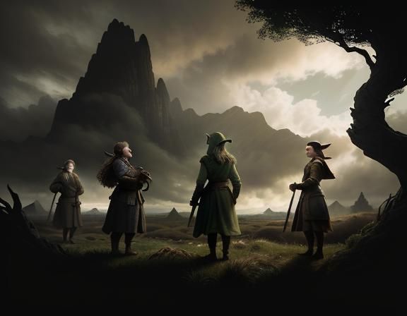 Female Hobbit with Hens in Sepia Pencil Style