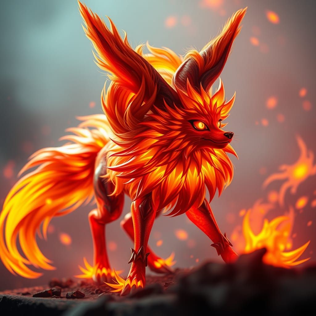 Majestic Flareon with Glowing Fire Eyes in 3D