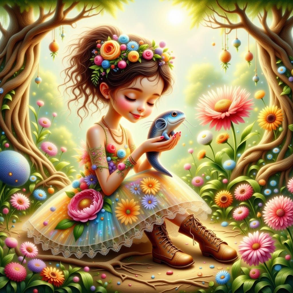 Gentle Girl in Whimsical Floral Wonderland