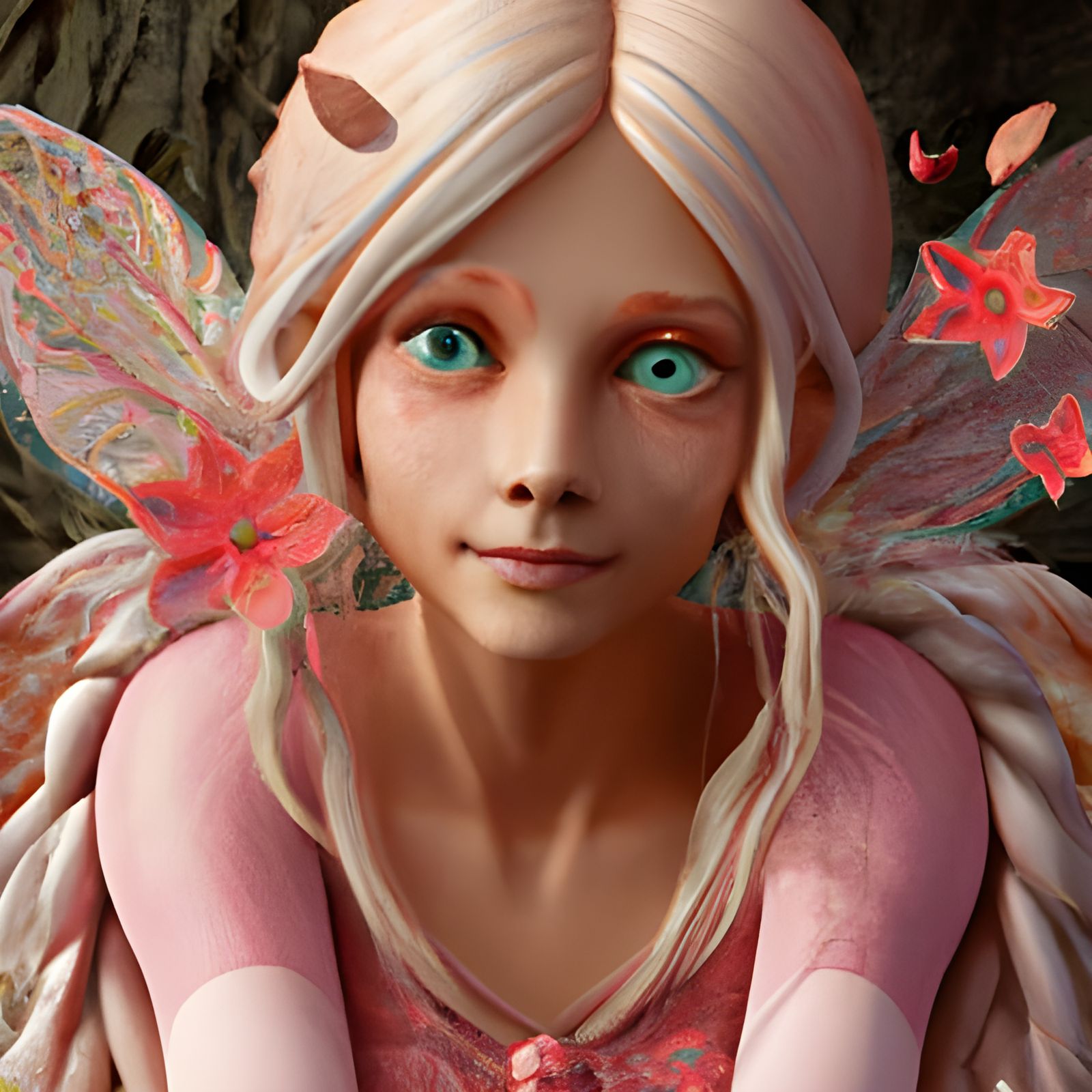 Pretty Fairy in Forest with Floral Dress