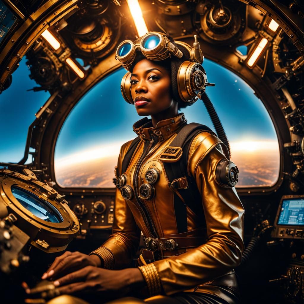 Steampunk Woman in Space Suit, Golden Hour