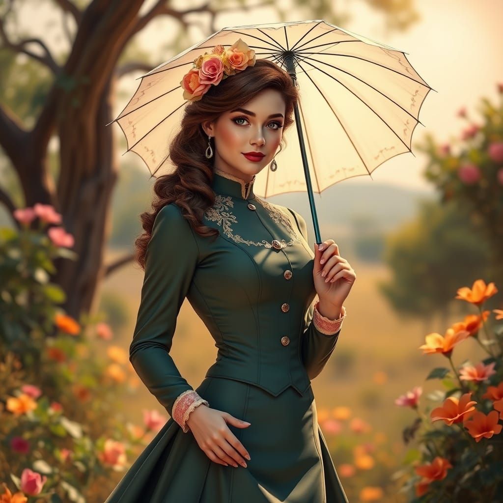 Elegant Victorian Beauty in Hyperrealistic Pin-Up Style