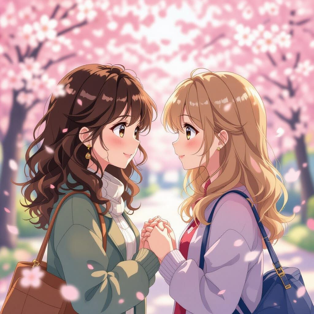 Anime Girls in Pastel Cherry Blossom Garden