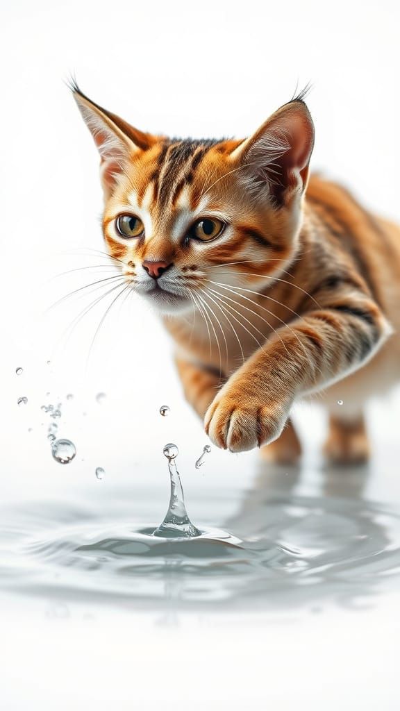 Leaping Cat in Dew Drops: Macro Photography