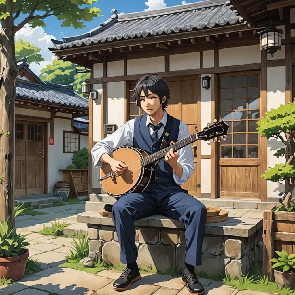 Anime Style: Japanese Boy Plays Banjo
