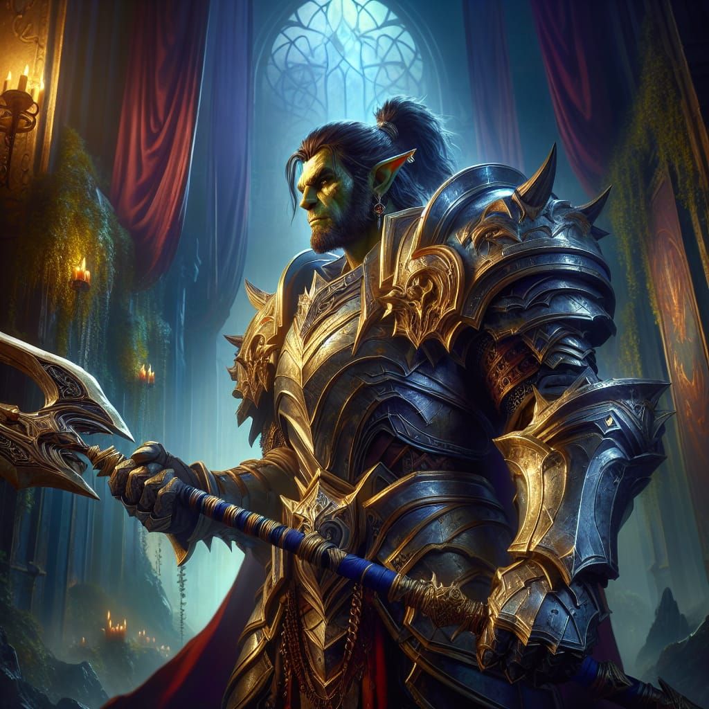 Heroic Half-Orc Paladin in Fantasy Concept Art