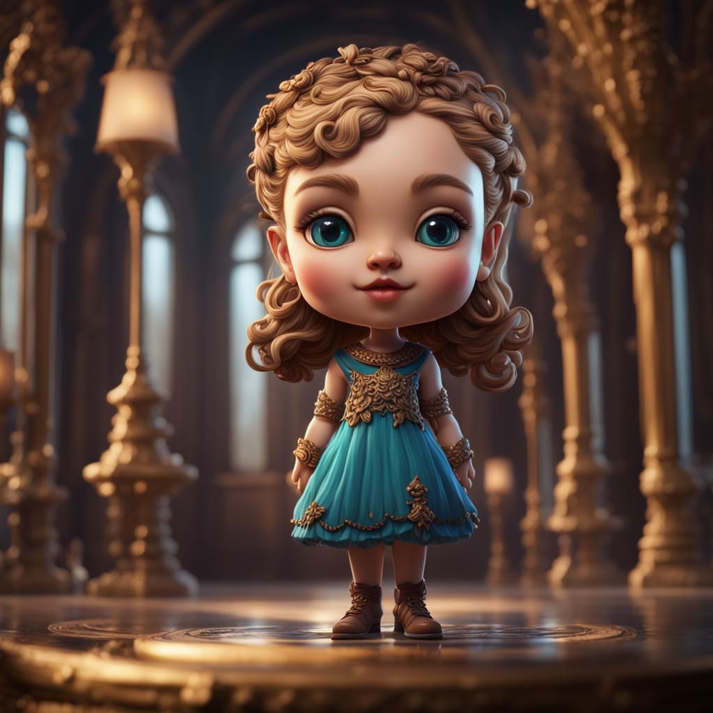 Detailed Matte Painting of a Bobblehead Girl