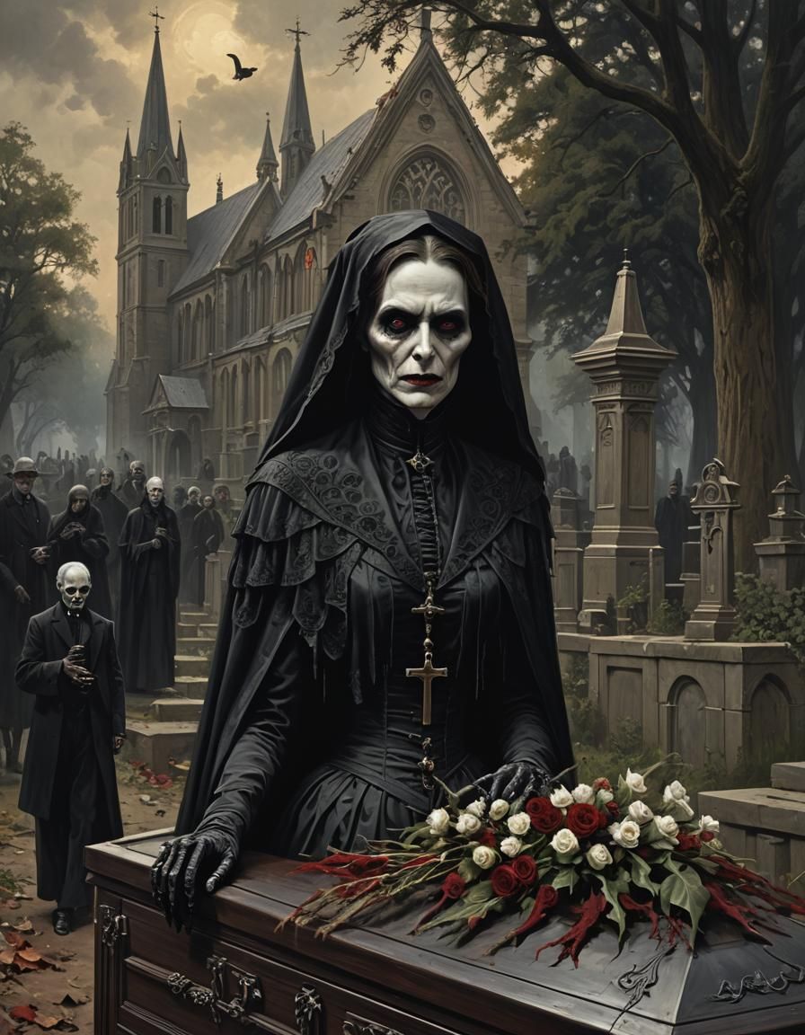 Victorian Vampire Widow's Funeral in Gothic Horror Style