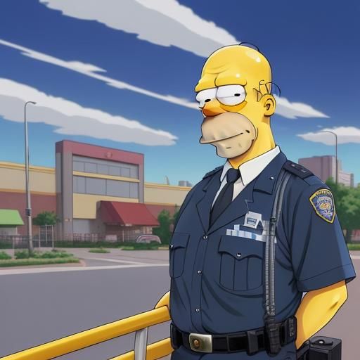 Homer Simpson as Police Officer in Anime Style