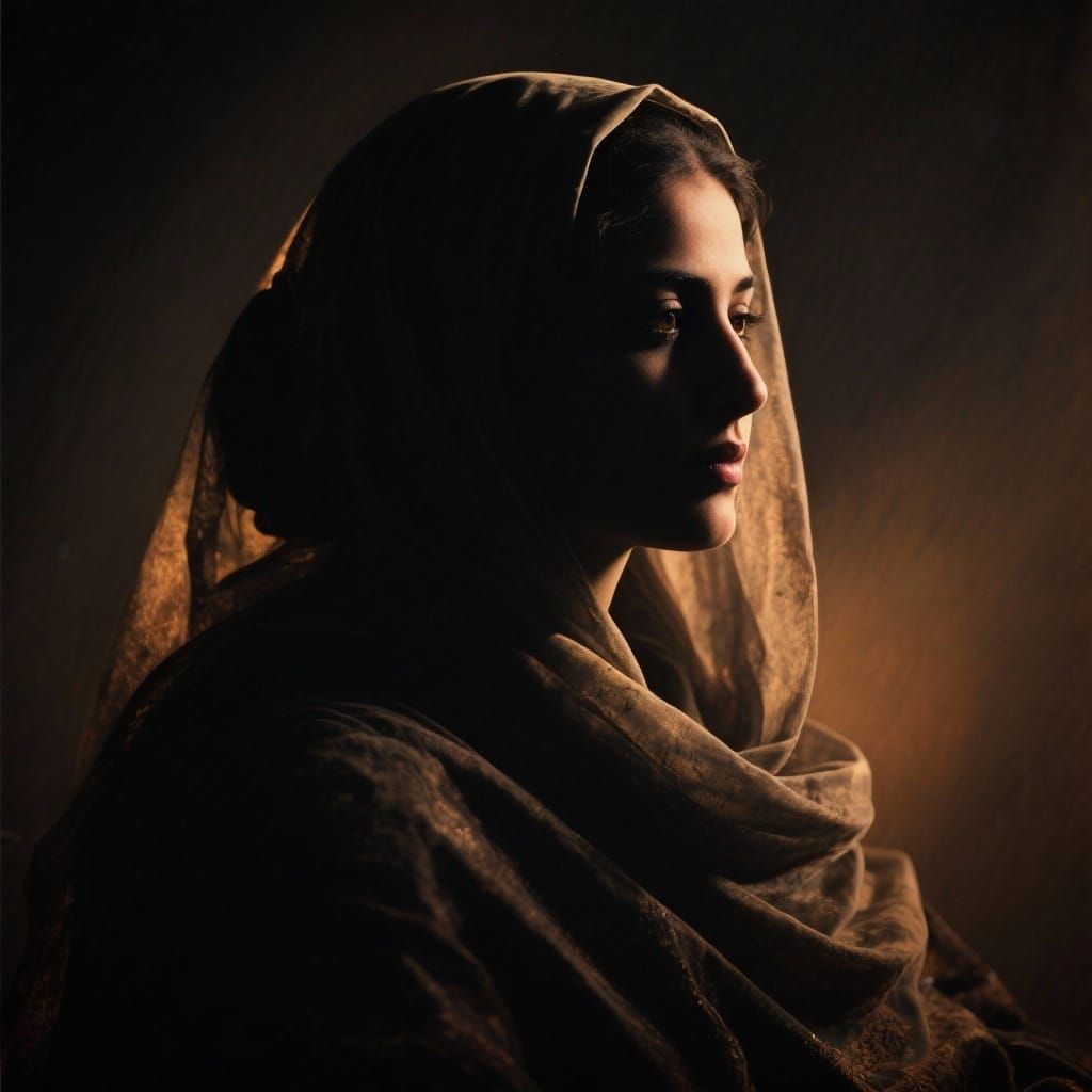 Silhouette Portrait of a Veiled Middle-Eastern Woman