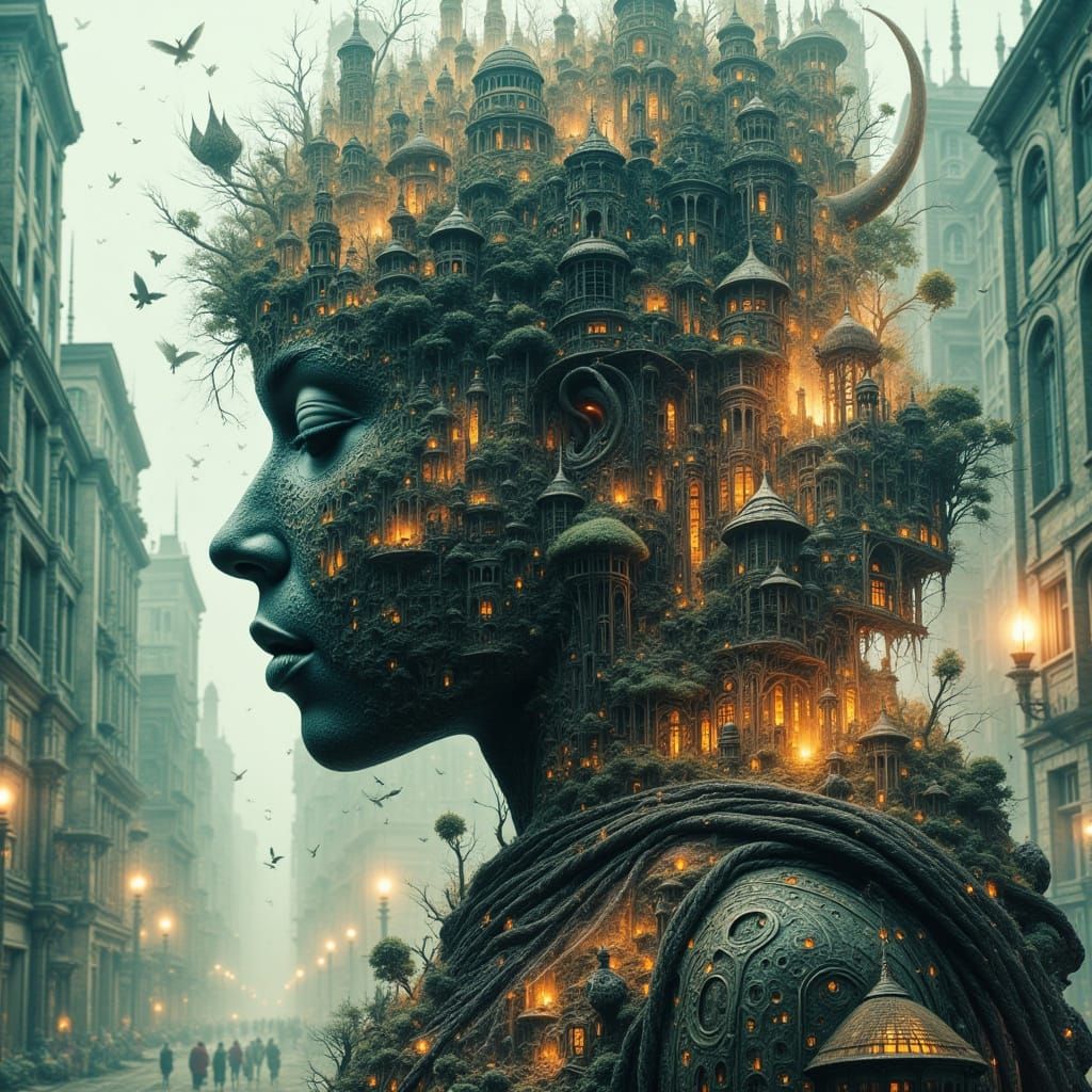 Yokai in Dreamlike Realm, Double Exposure Art