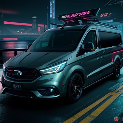 Glowing Cyberpunk Van Cruises Night City