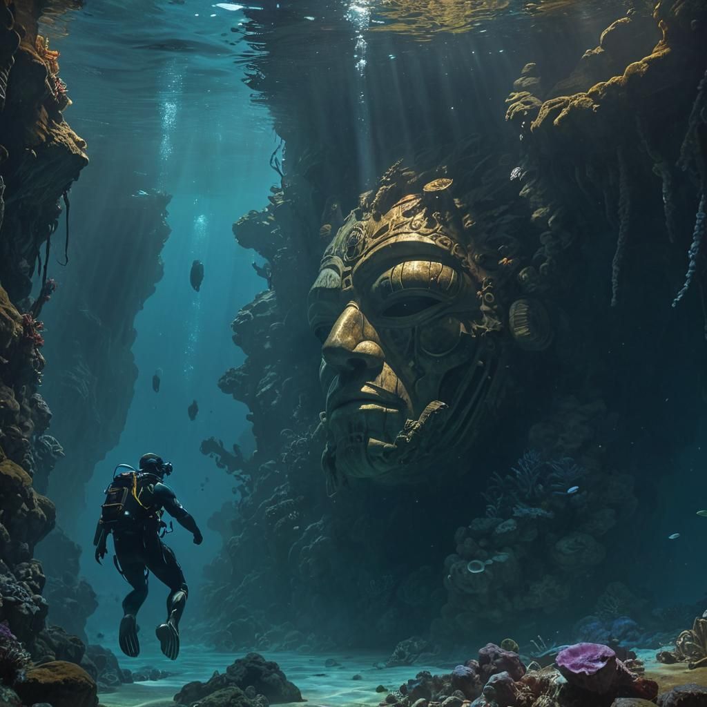 Underwater Agamemnon Mask in Fantasy Art Style