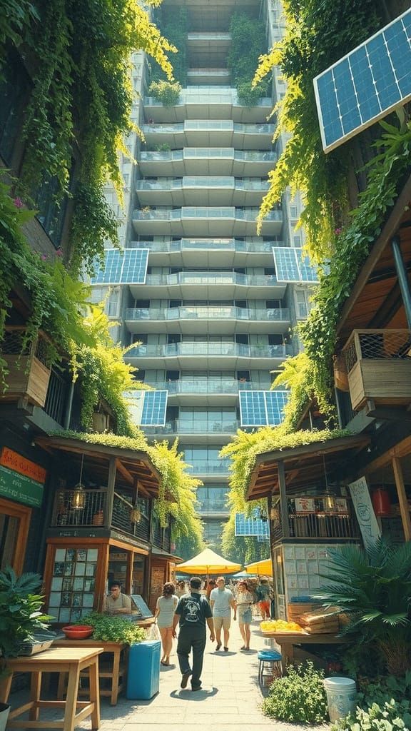 Vertical Farm Marketplace in Vibrant Watercolor Style