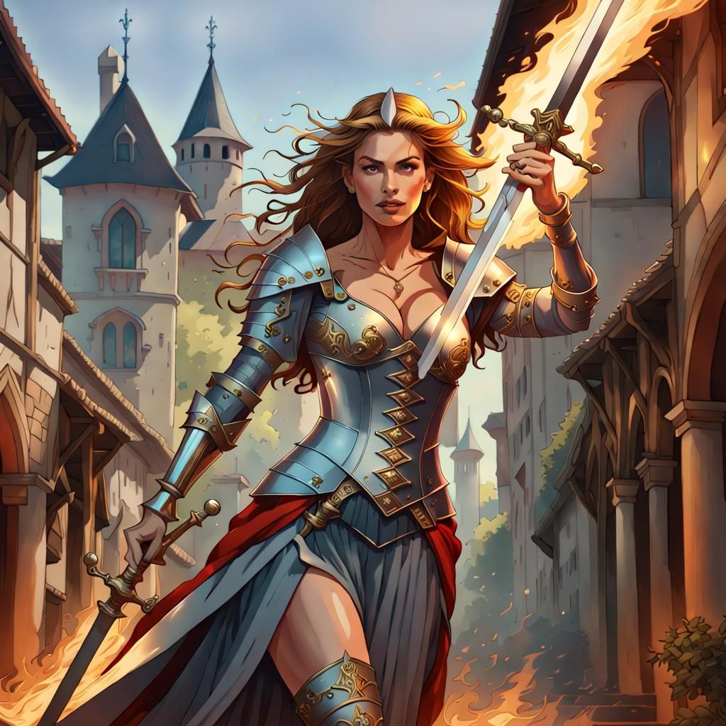 Fiery Queen of Swords: Art Nouveau Portrait