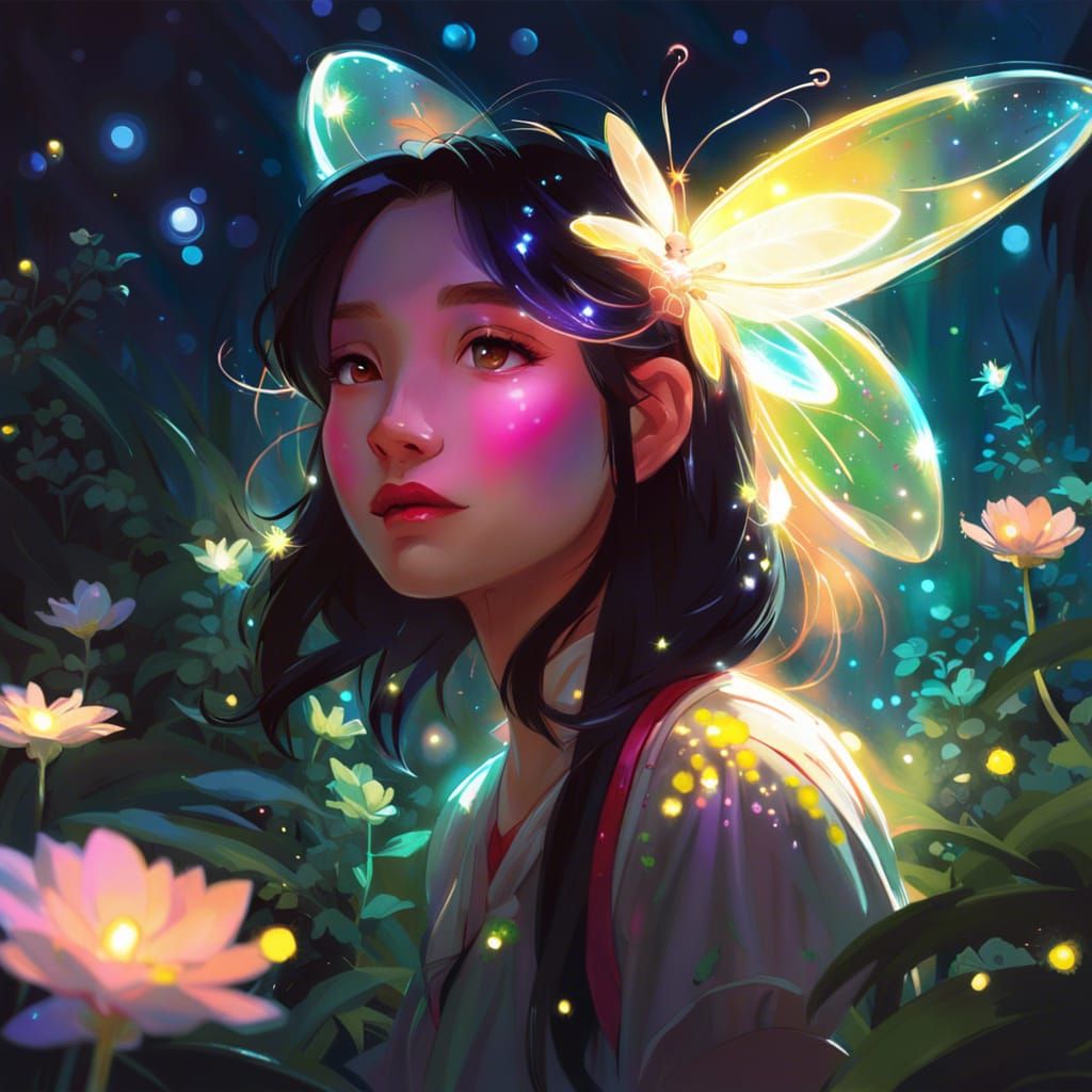 Glowing Firefly in Lush Macro Landscape