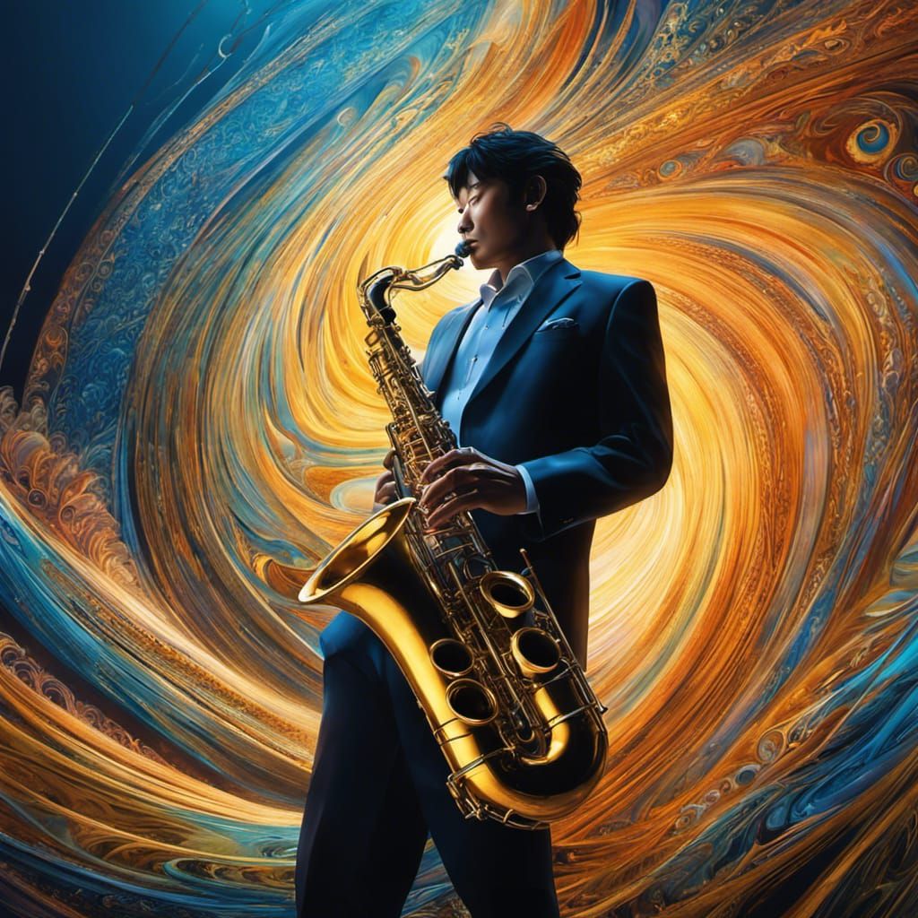 Macro Saxophone Portrait in Surreal Synthwave Style