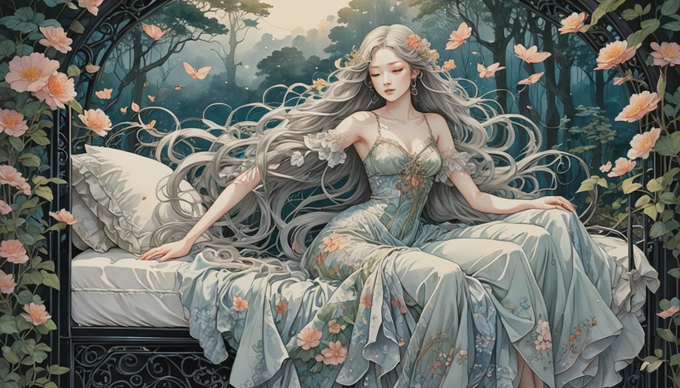Mystical Siren in Forest, Enchanting Illustration