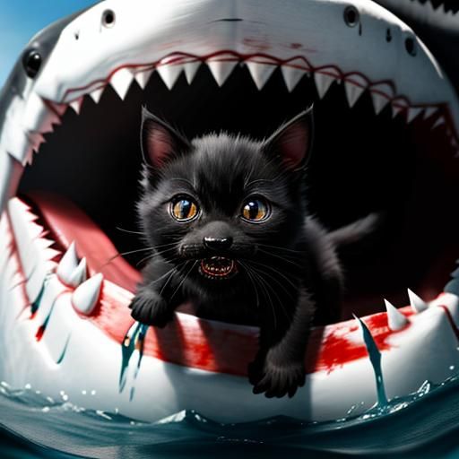 Kitten in Shark's Mouth: A Photorealistic Portrait