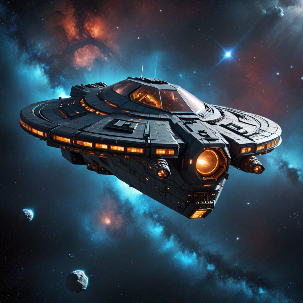 Cosmic Pentagon Spaceship Soars Through the Galaxy