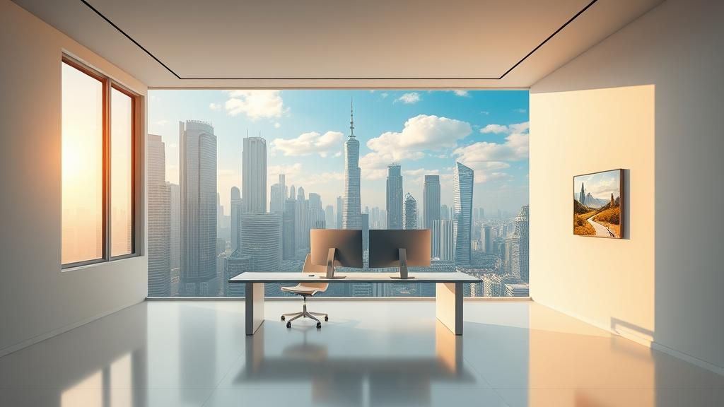 Sleek Modern Office with High-Tech Metropolis View