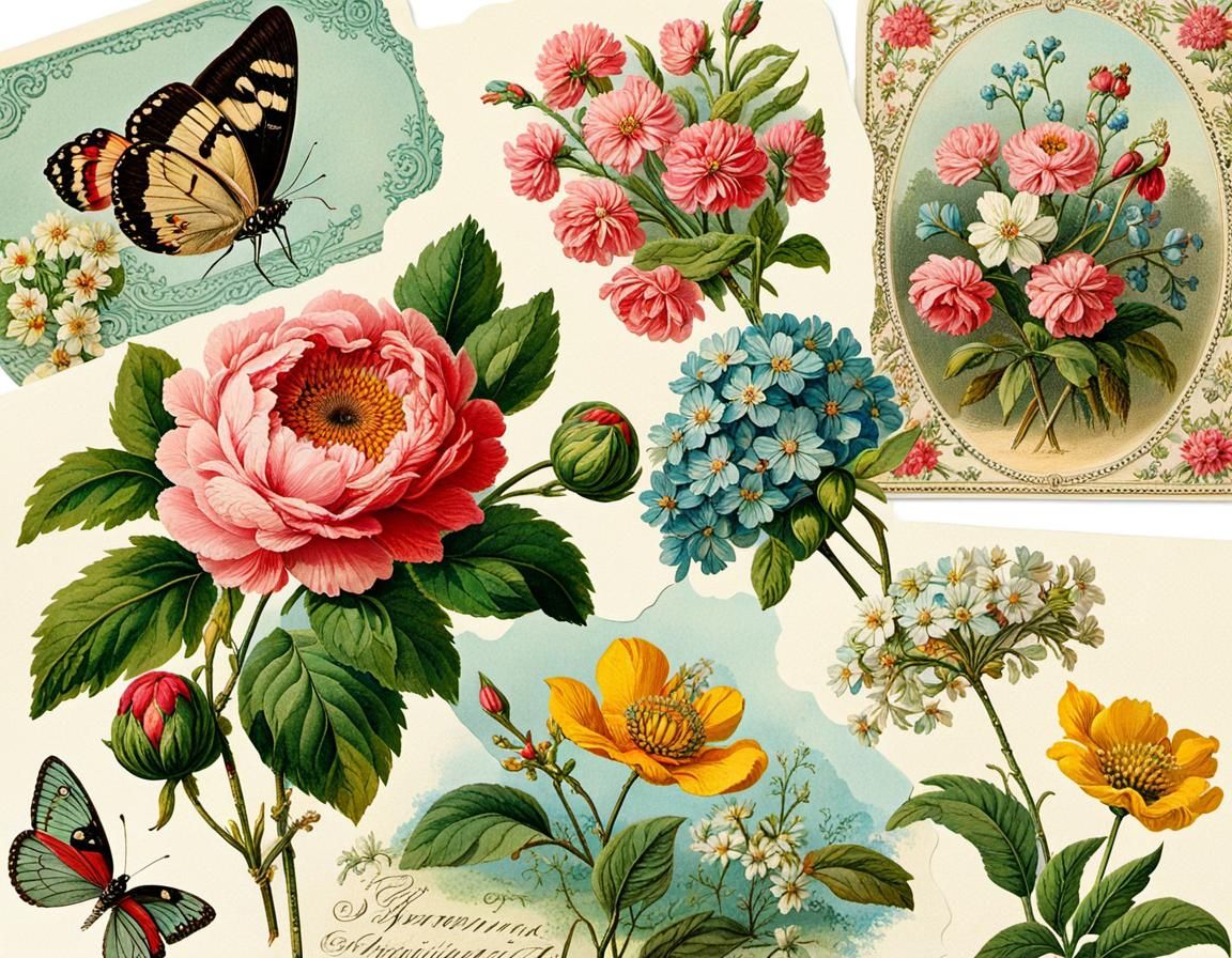 Vintage Victorian Spring Floral Parisienne Ephemera Notecard...