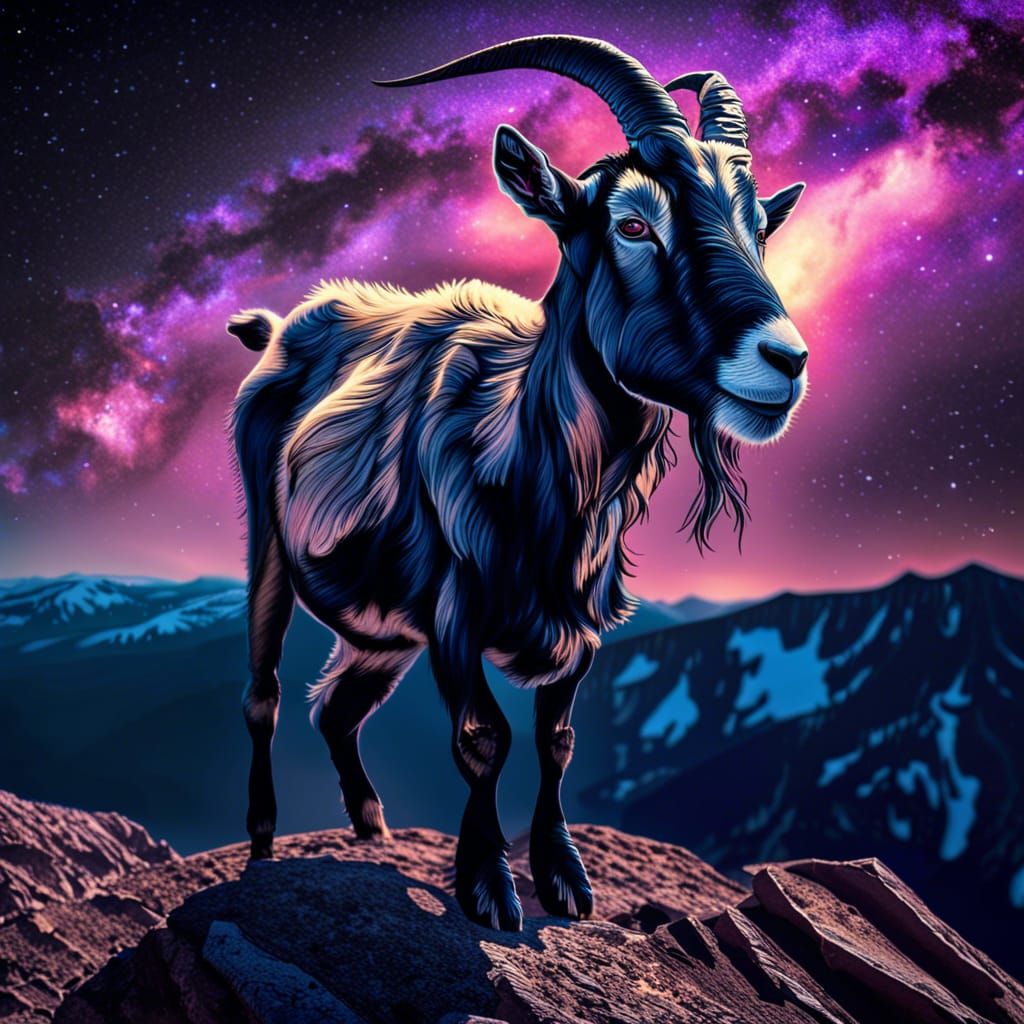 Goat on top of a mountain