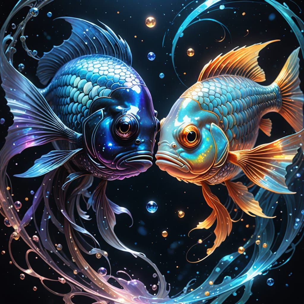Cosmic Yin and Yang Fish in Vibrant, Glittering Starlight