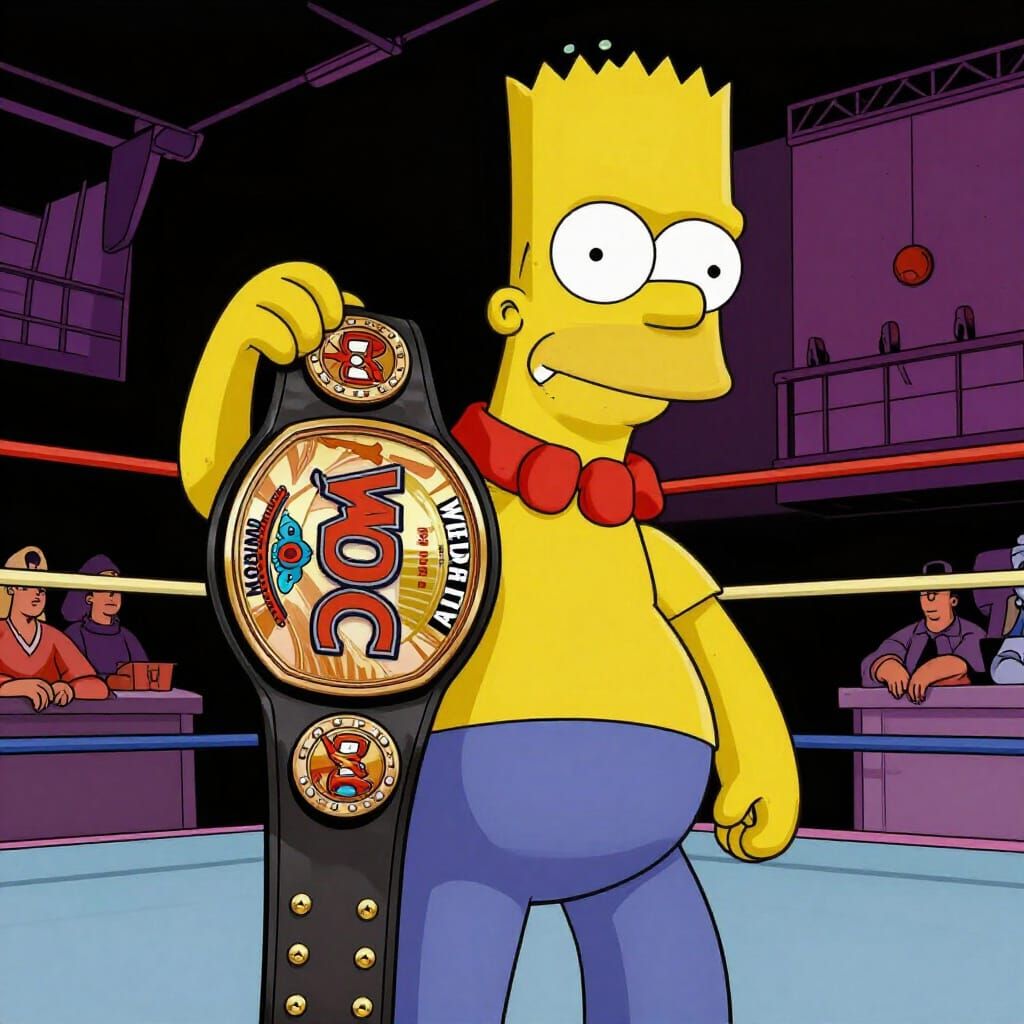 Bart Simpson as Doink The Clown with WCW Belt