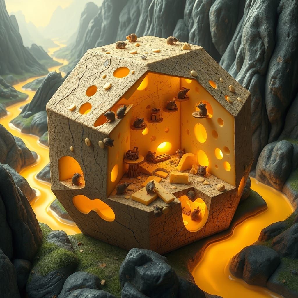 Whimsical Cheese Octahedron in Hyperrealistic Style