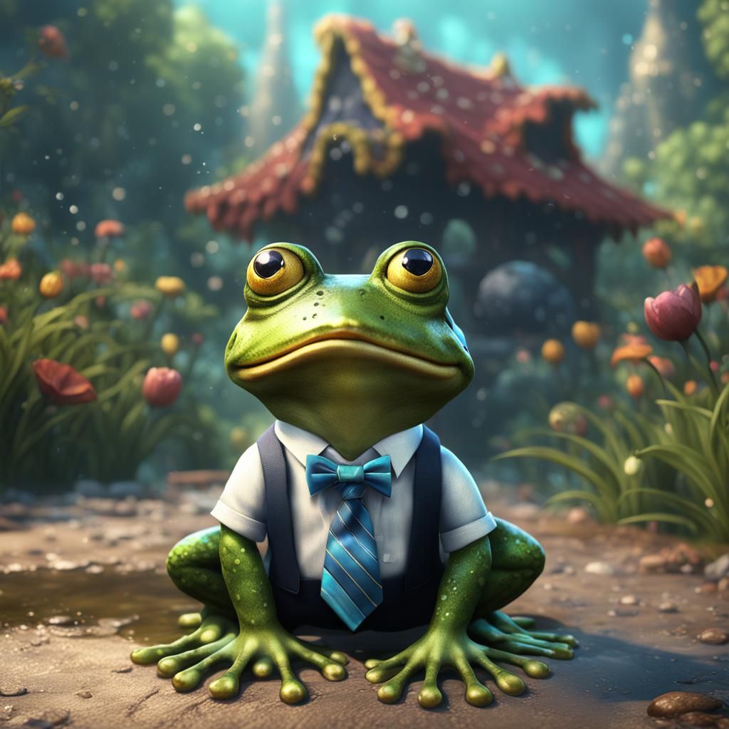 Charming Frog in Tie: Detailed Fantasy Art