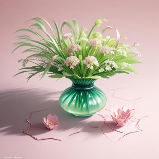 Ikebana and Origami Concept Art in Watercolor Style