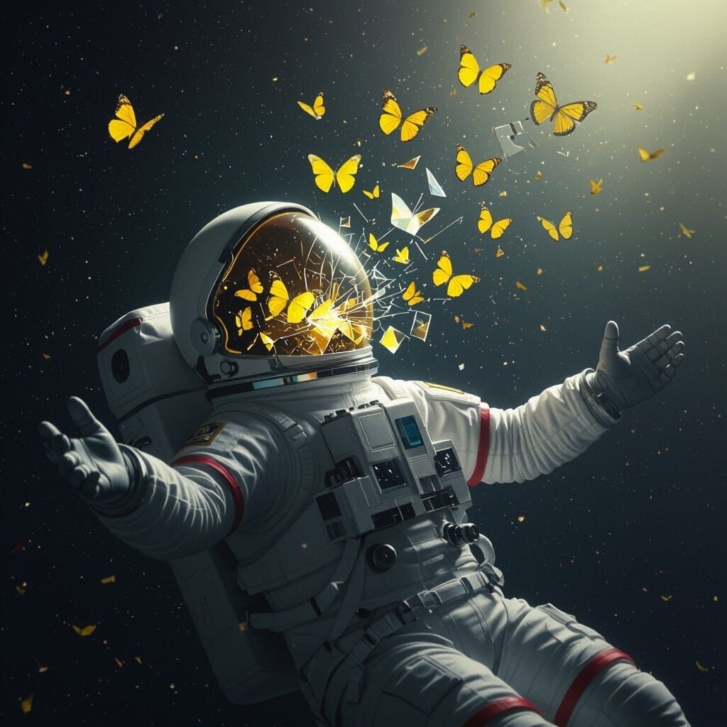 Astronaut's Shattered Helmet Reveals Cosmic Butterflies