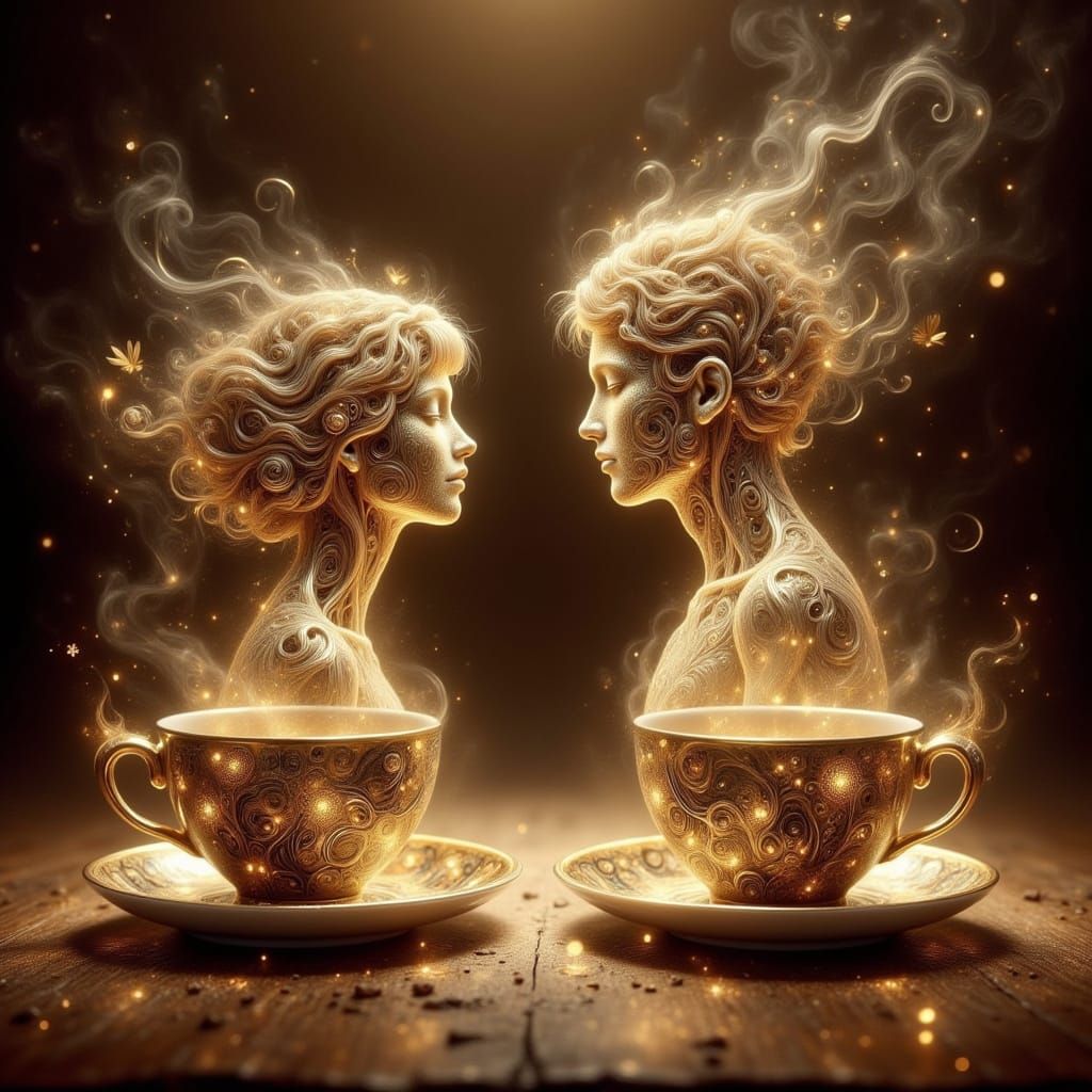 Ethereal Coffee Courtship in Art Nouveau Style