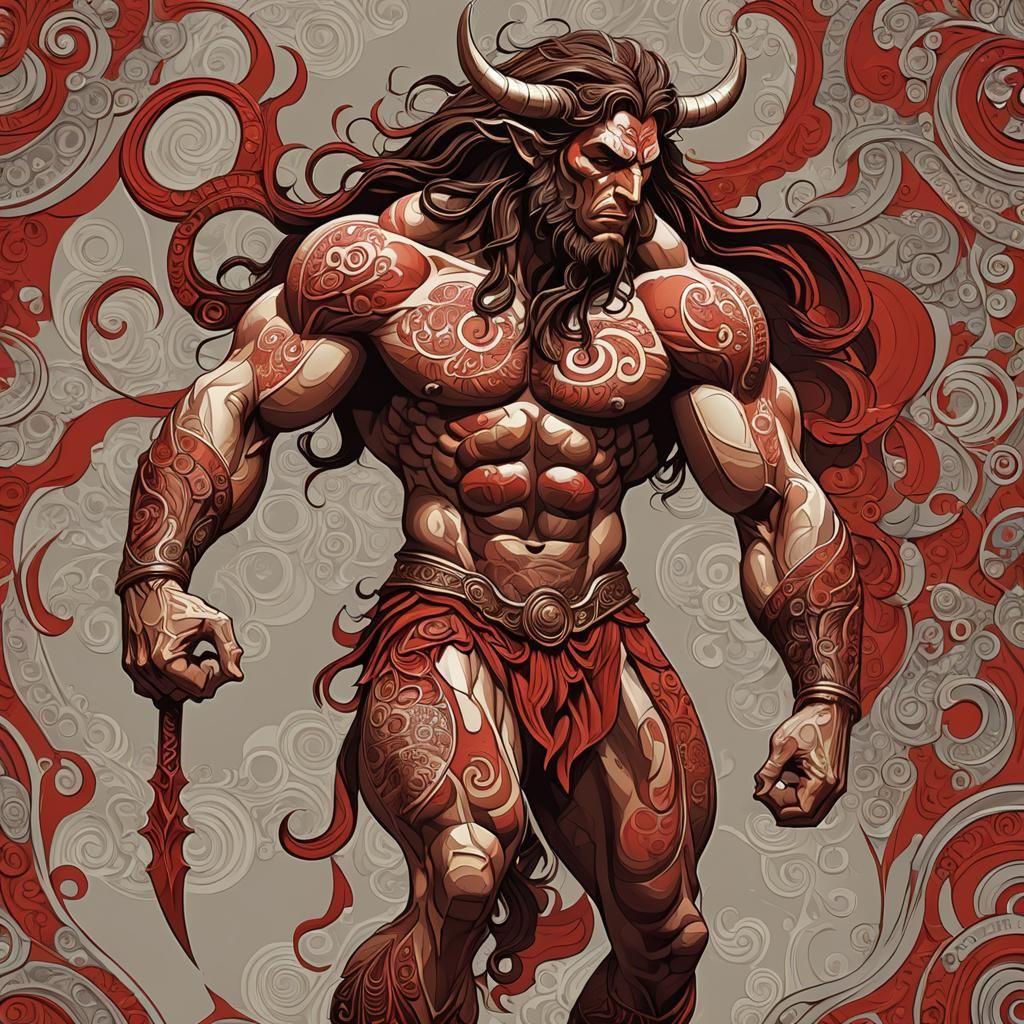 Minotaur Warrior From Behind in Abstract Fractal Style