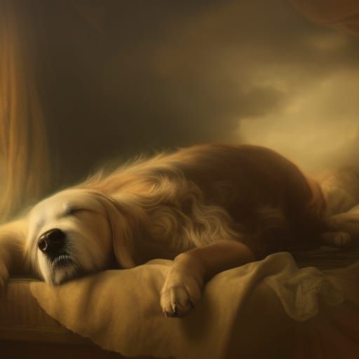 Dog Sleeping in Sunlight: Rembrandt Style